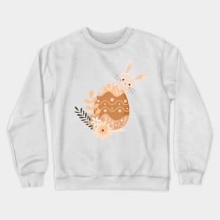 Happy Easter bunny hiding behind festive decorated egg Crewneck Sweatshirt